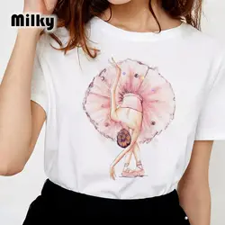 Watercolor Ballet Dancer Short Sleeve Ladies Tshirts Ballet Painting Printed Women T Shirt Female Harajuku Style Casual Tops Tee