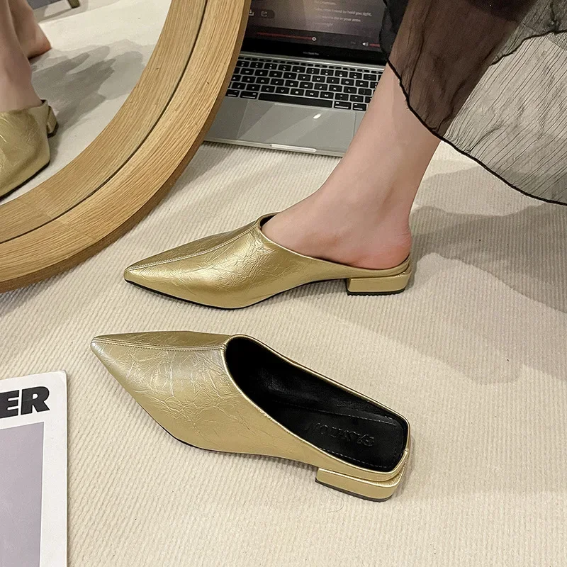 Hochhackige Einfache Damen-Baotou-Halbpantoffeln Spitze Sommer-Abendschuhe Einfarbige Hohe Absätze Schwarze Schuhe – Detail 17