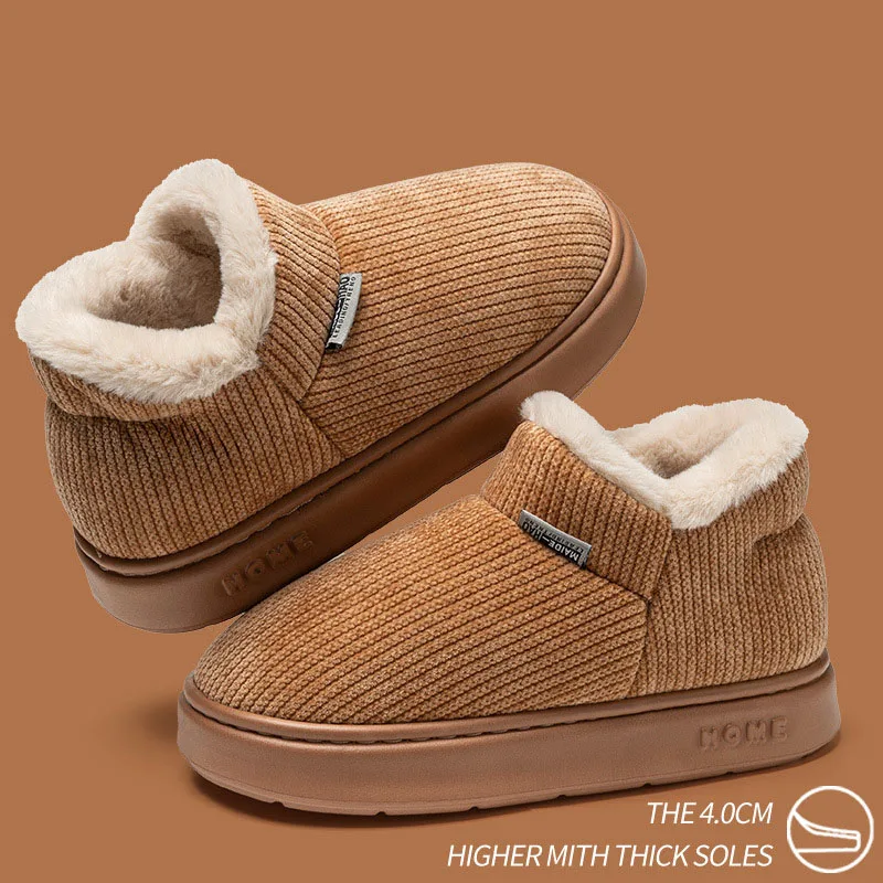 شباشب قطنية نسائية شتوية أحذية منزلية غير رسمية للرجال في الهواء الطلق مضادة للانزلاق أحذية قطنية دافئة من القطيفة للنساء أحذية الثلوج للزوجين