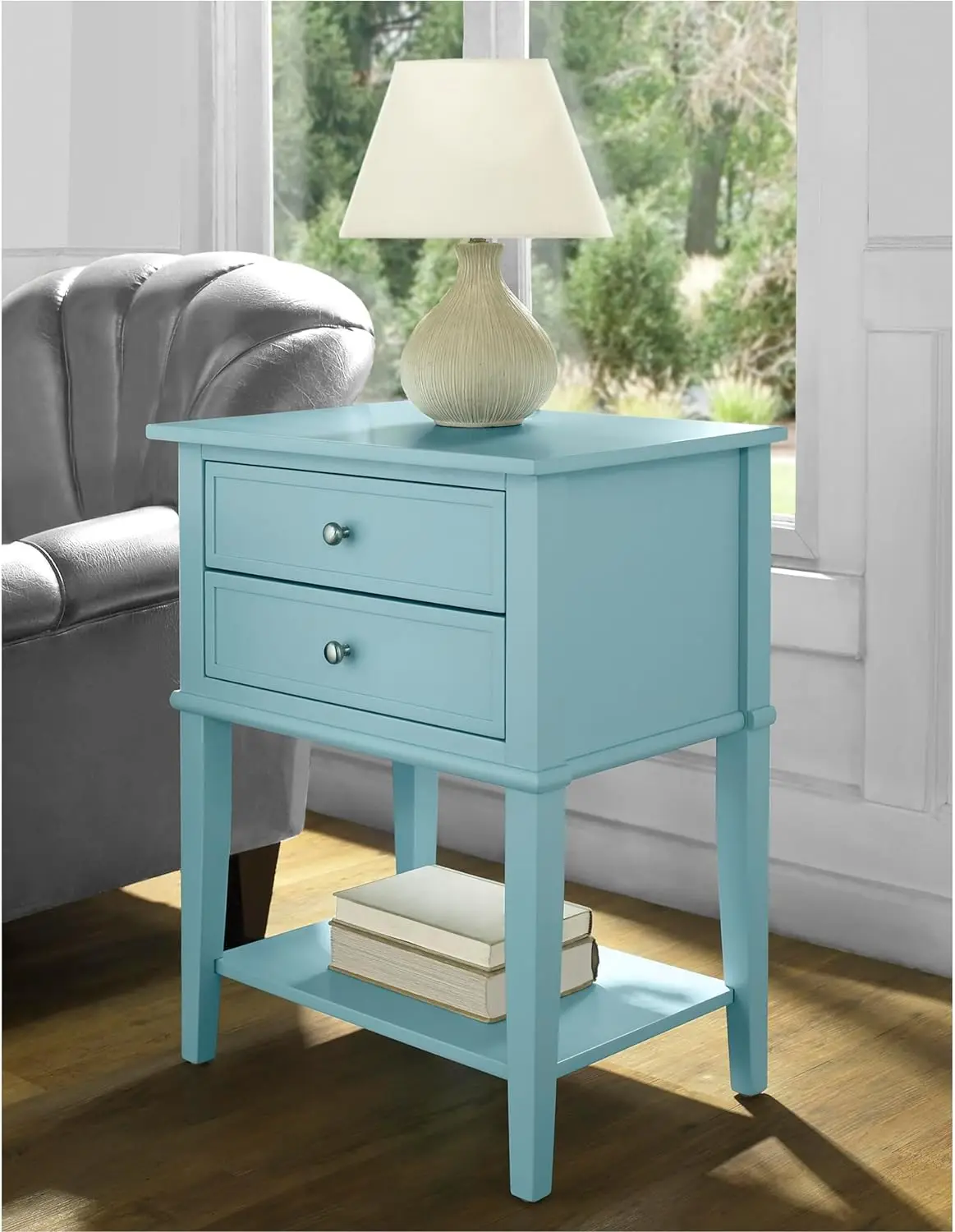 Accent Table with 2 Drawers, Blue