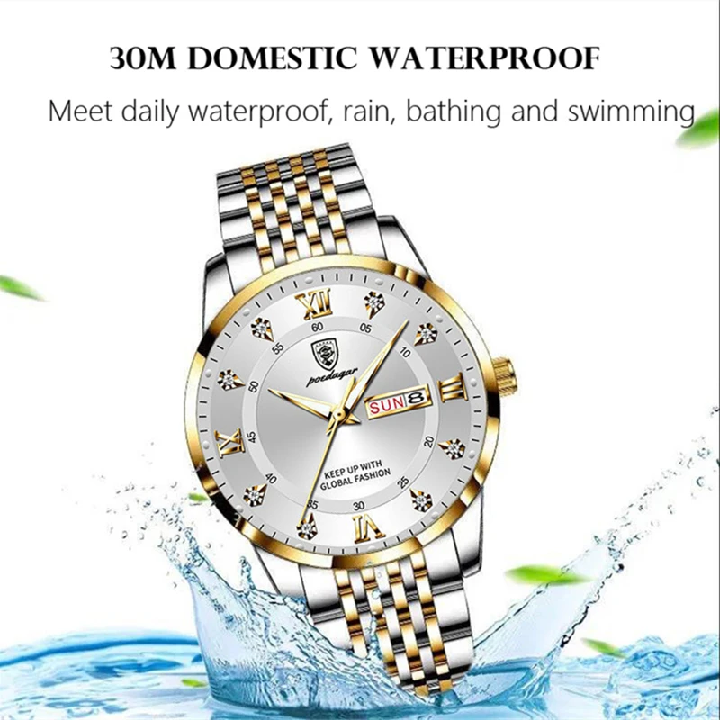 POEDAGAR Men Watch Top Brand Luxury Sports Quartz Man Watches Full Steel Waterproof Chronograph Wristwatch Men Relogio Masculino