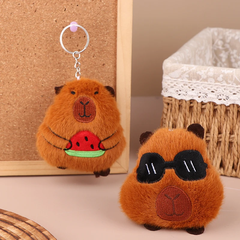 Glasses Capibara Plush Toy Keychain Cartoon Capybara Soft Stuffed Doll Pendant Car Key Ring Backpack Bag Decor Kid Gift