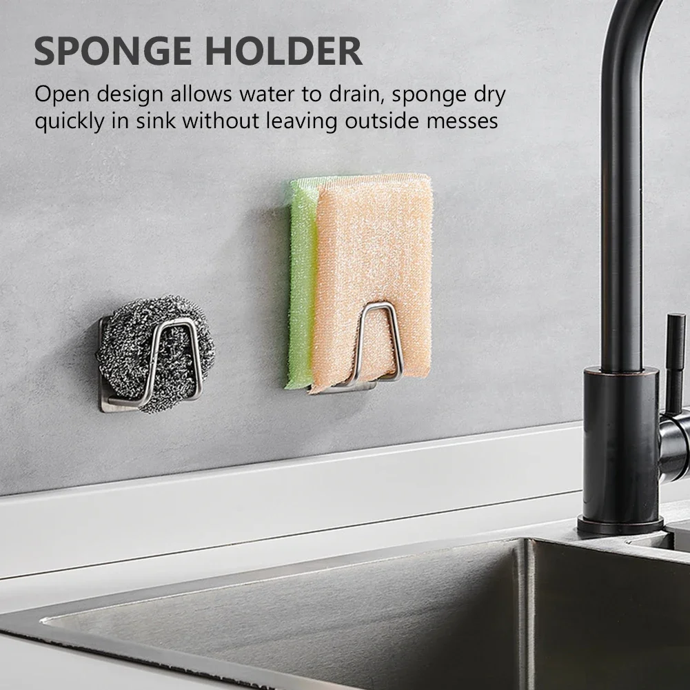 Stainless Steel Kitchen Sink Sponges Holder Rack Self Adhesive Sink Sponges Drain Drying Rack Storage Holder Kitchen Accessories