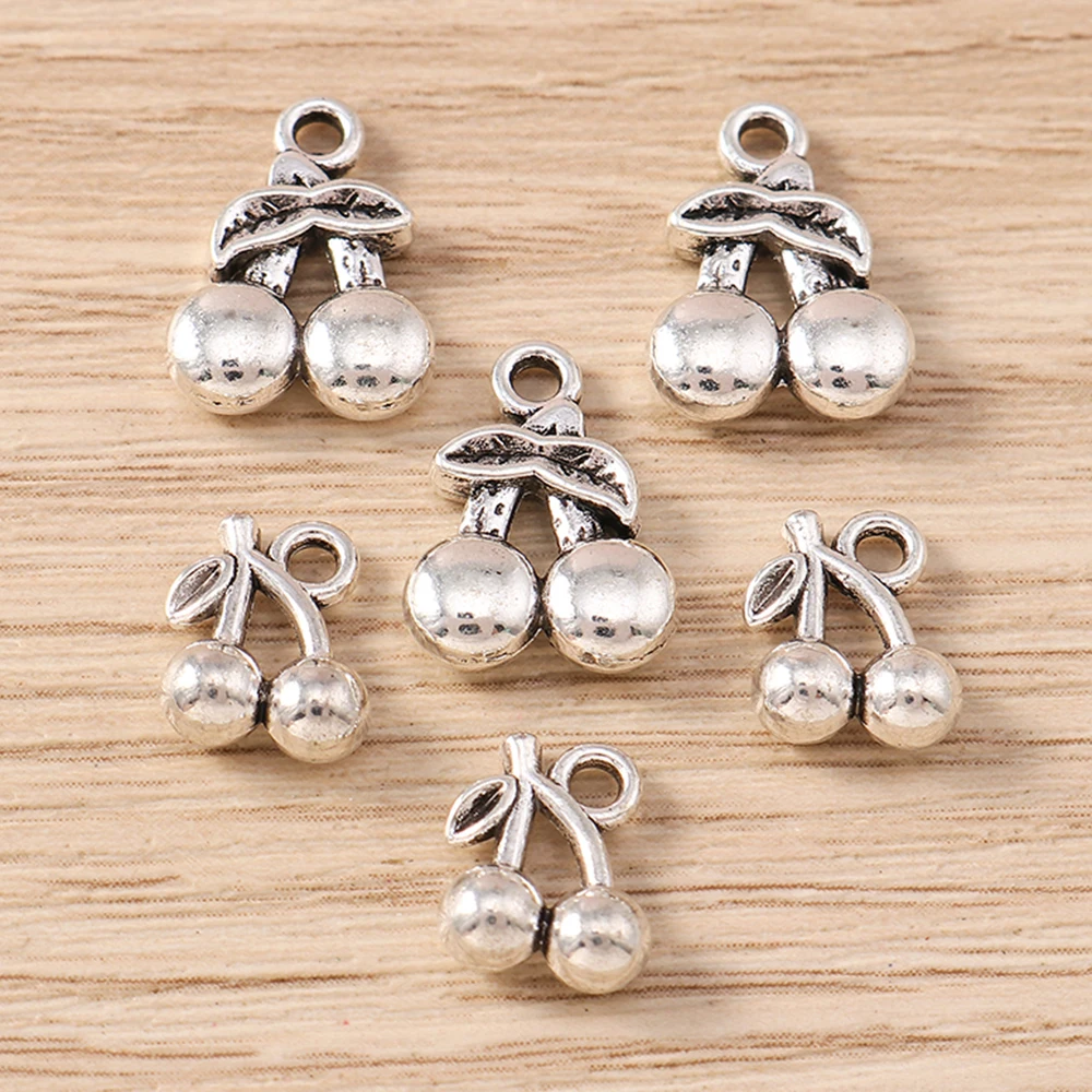 Tusember 30 Stück Metall-Anhänger in Kirschform, Legierungs-Charms, niedliche Ohrringe, Halsketten, handgefertigte DIY-Schmuckzubehörteile – Detail 5
