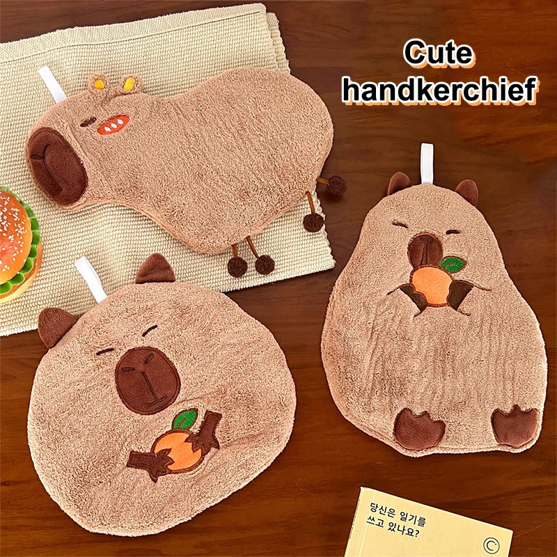 Hand Towel Cute Capybara Hanging Towel Kitchen Bathroom Face Washcloth Guinea Pig Coral Fleece Quick Drying Towel Home Textile