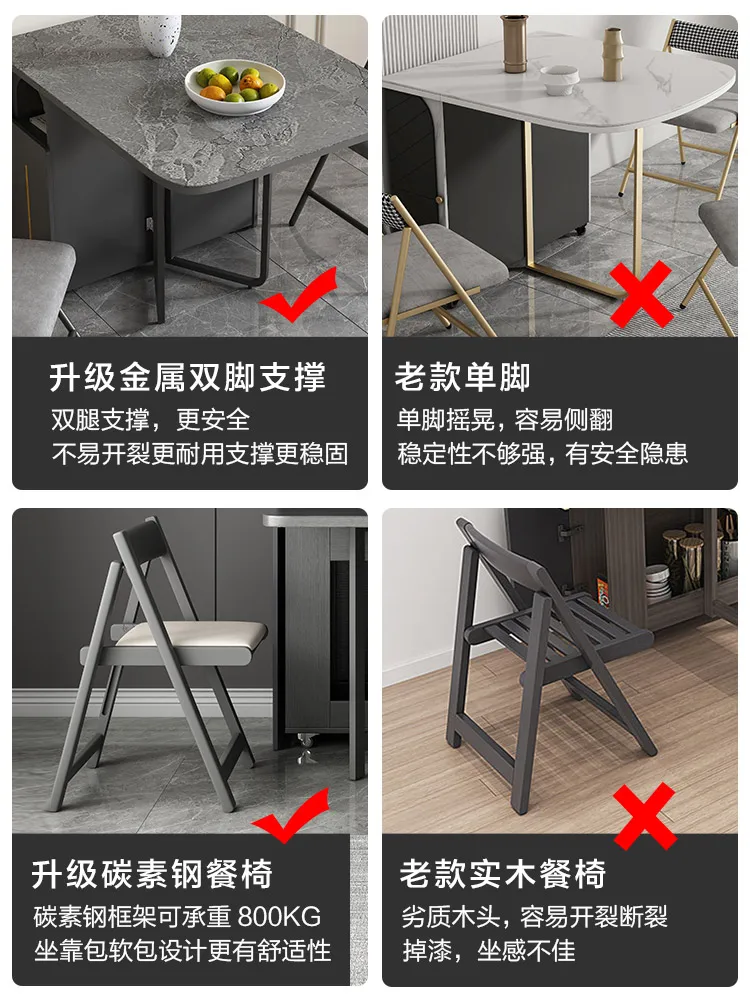Solid wood rock board folding dining table, retractable dining table, foldable induction cooker table image 5