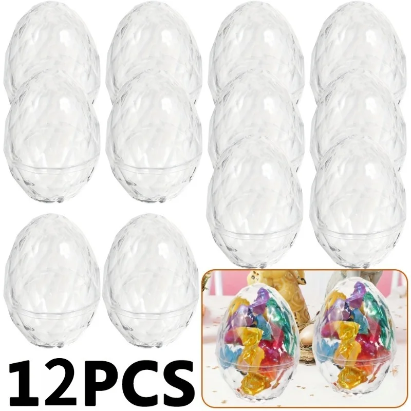 12pcs Transparent Plastic Easter Eggs Fillable Decorations for Easter Home Decor Wedding Birthday Display Candy Party Decoration