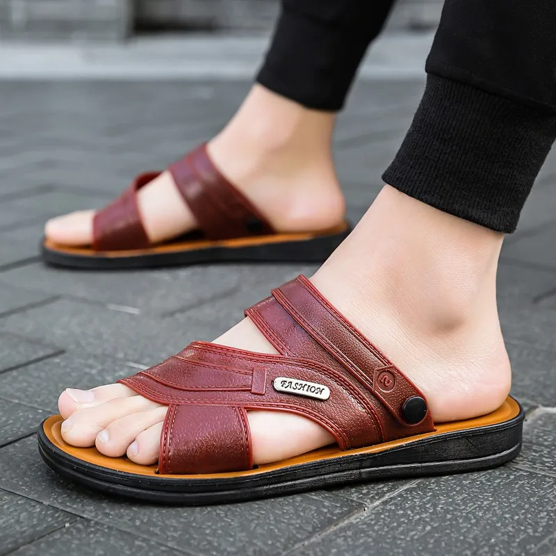 

Кожаные сандалии, новые летние мужские модные трендовые пляжные туфли с открытым носком, летние тапочки Сандалии Гладиаторы Sandalias Sandale Homme