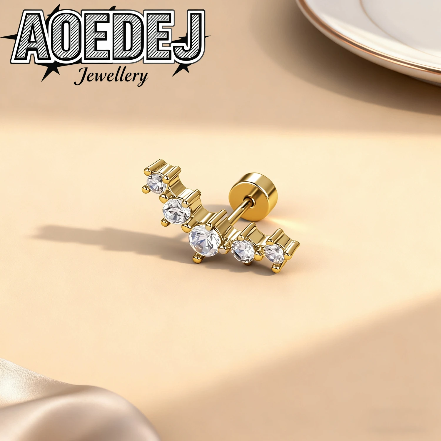 AOEDEJ 20G 1 PC O Shape Stainless Steel Ear Studs CZ Crystal Women Girls Stud Earrings 2 Colors Conch Tragus Helix Piercings 6MM