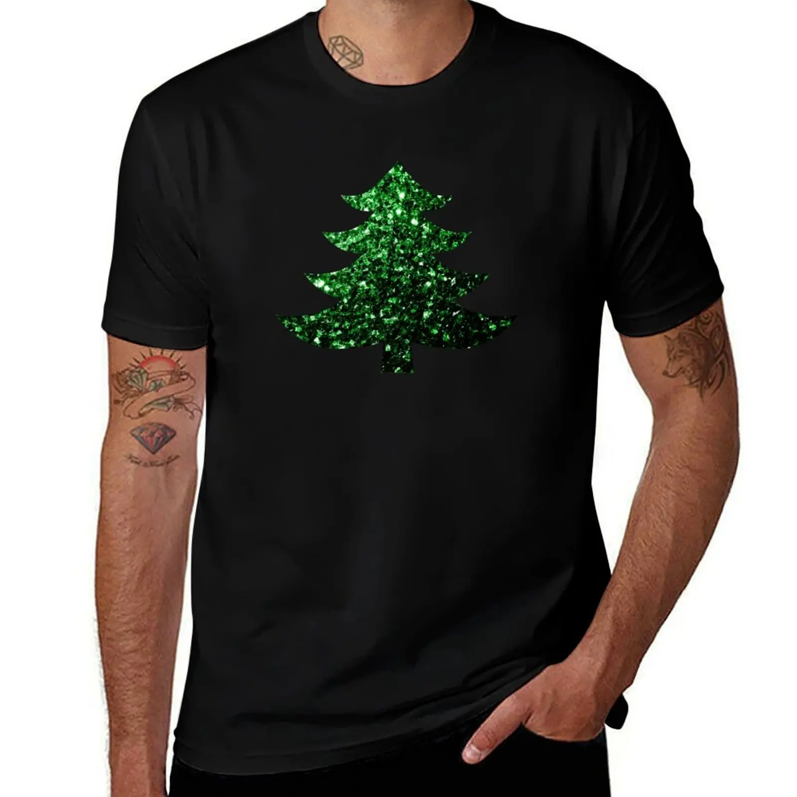 

Sparkly Christmas tree green faux sparkles T-Shirt t shirt man designer black cotton t-shirt plain for man package T-Shirt
