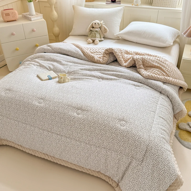 Leopard Print 100% Cotton Thick Winter Comforter Autumn Warm Minky Dot Bed Blanket Soft Comfortable Fluffy Duvet Single Double