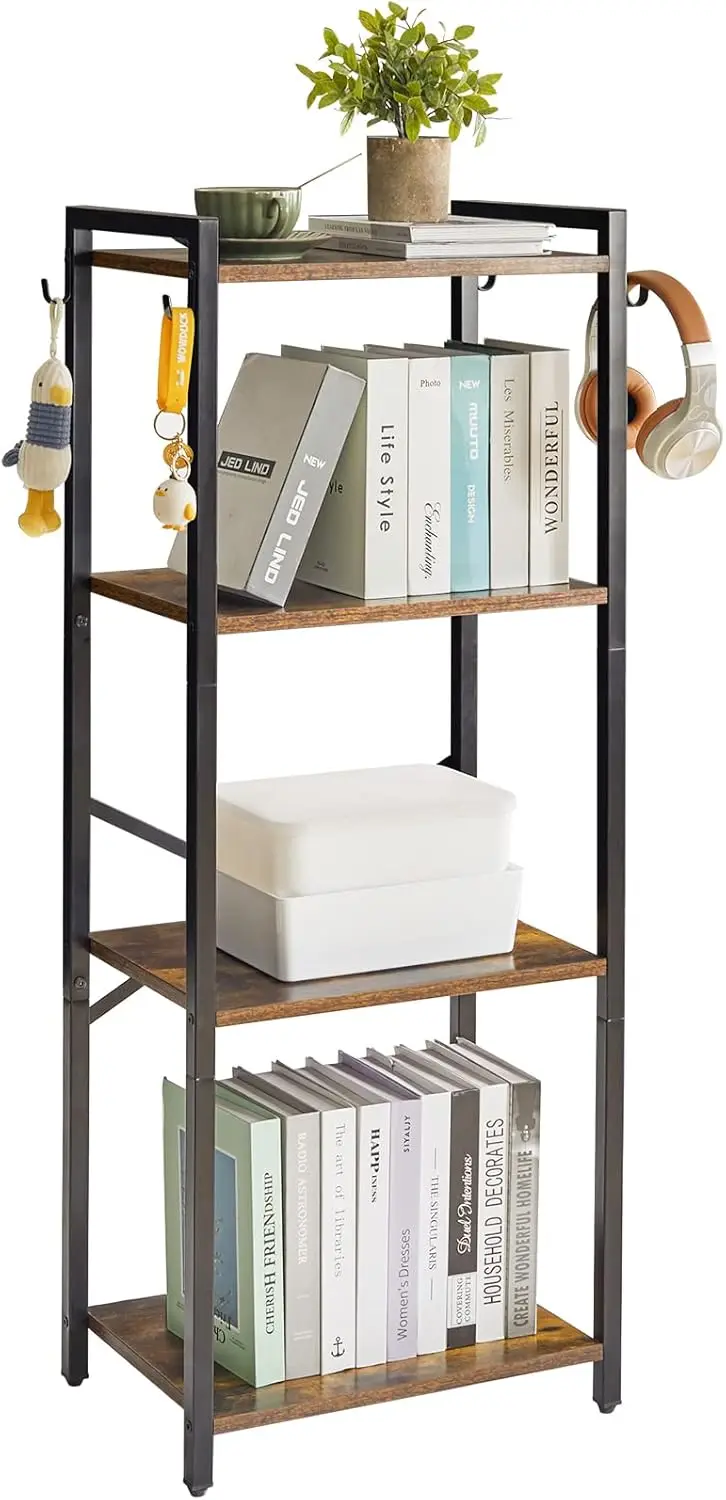 

4-Tier Narrow Bookcase, Freestanding Shelving Unit, Rustic Brown, 44*16.9*11.4', for Home Office, Living Room, Bedroom, Kitchen