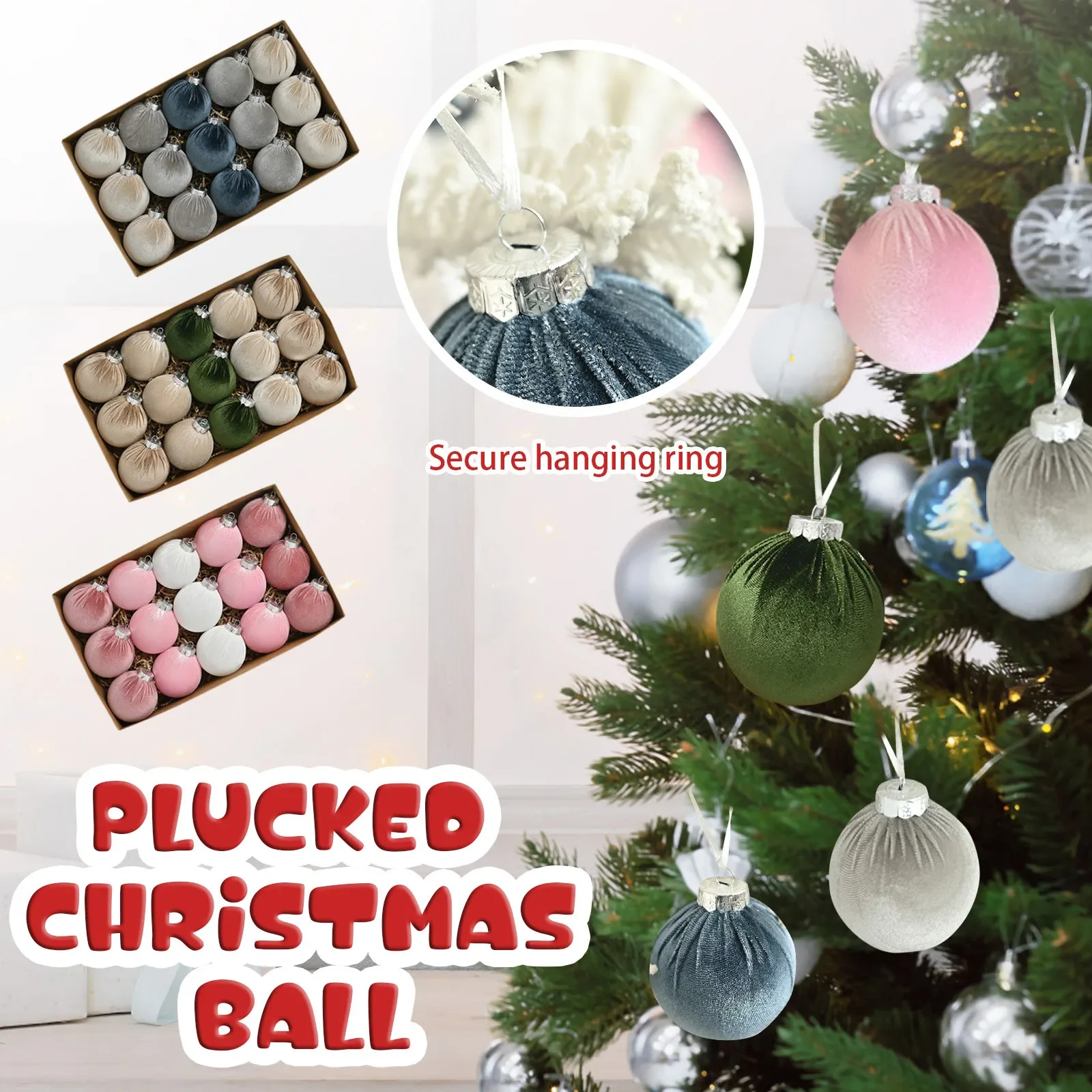 15 PCS 8cm Velvet Christmas Ornaments Balls Shatterproof Xmas Tree Hanging Ball Ornaments Hanging Decorative Baubles for Festive