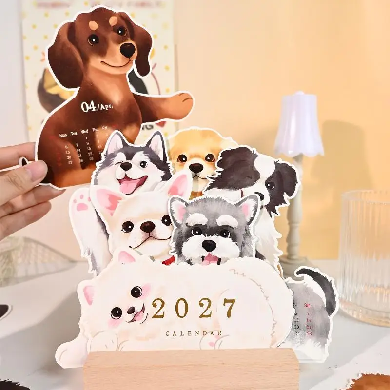 2027 Cute Cat Dog Themed Desk Calendar Yearly Agenda Organizer Table Planner Ideal for Students Office Workers Gift