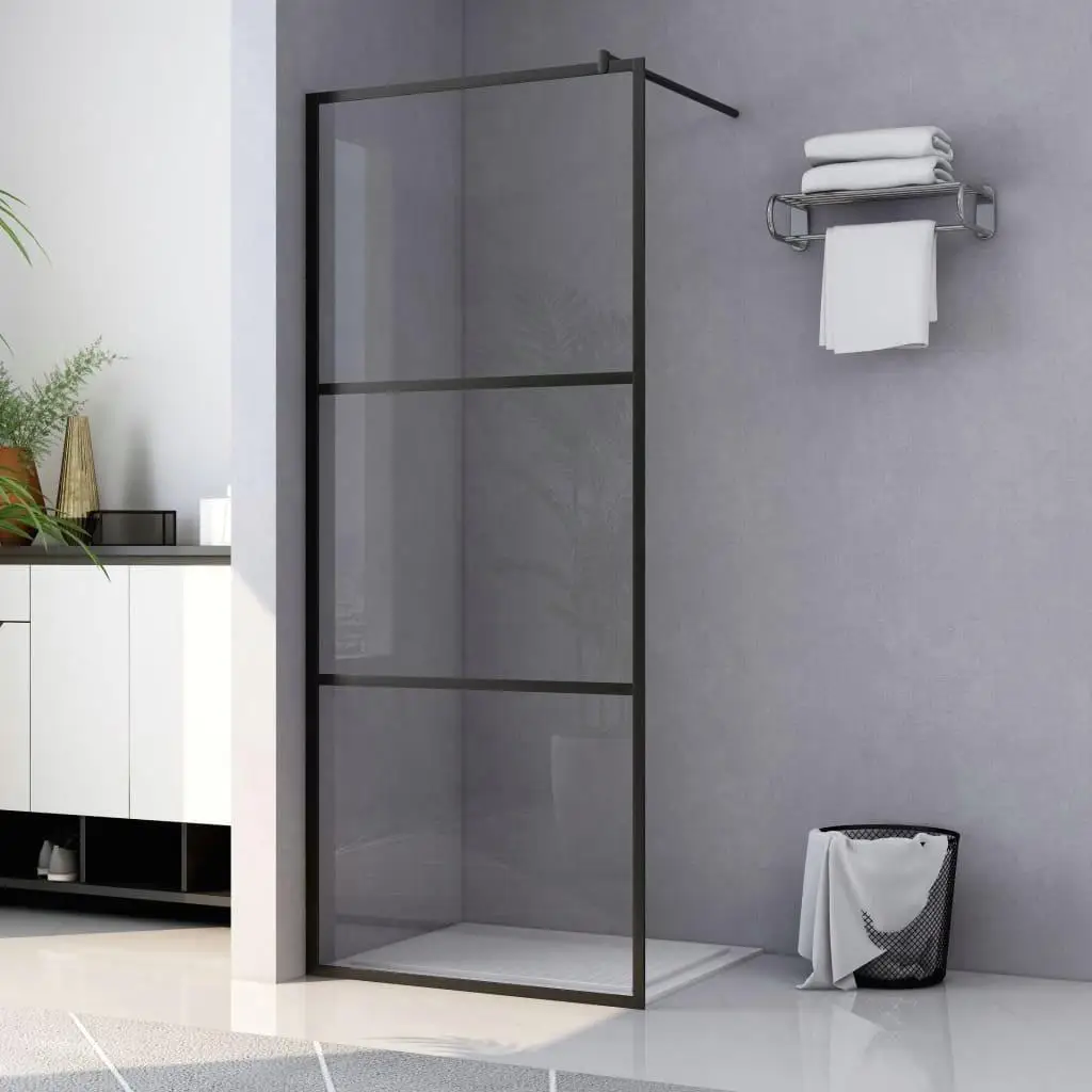 39.4x76.8 Inch Walk-In Shower Wall - Clear ESG Glass with Black Frame for Modern Bathrooms