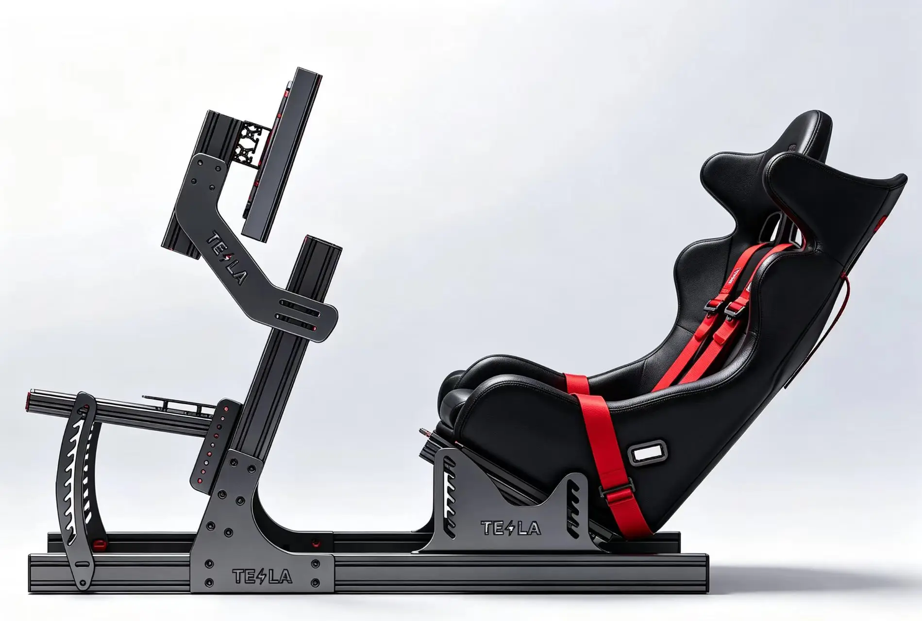 Black Sim Racing Cockpit 4080 Aluminum Profile Sim Rig Bucket Seat 5-Point Harness Direct Drive Wheel F1 GT Simulator