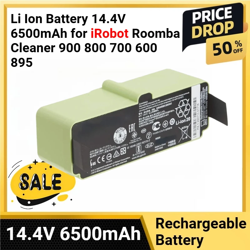 

Li Ion Battery 14.4V 6500mAh for iRobot Roomba Cleaner 900 800 700 600 895 890 860 695 692 690 680 675 Series 960 980 981 965