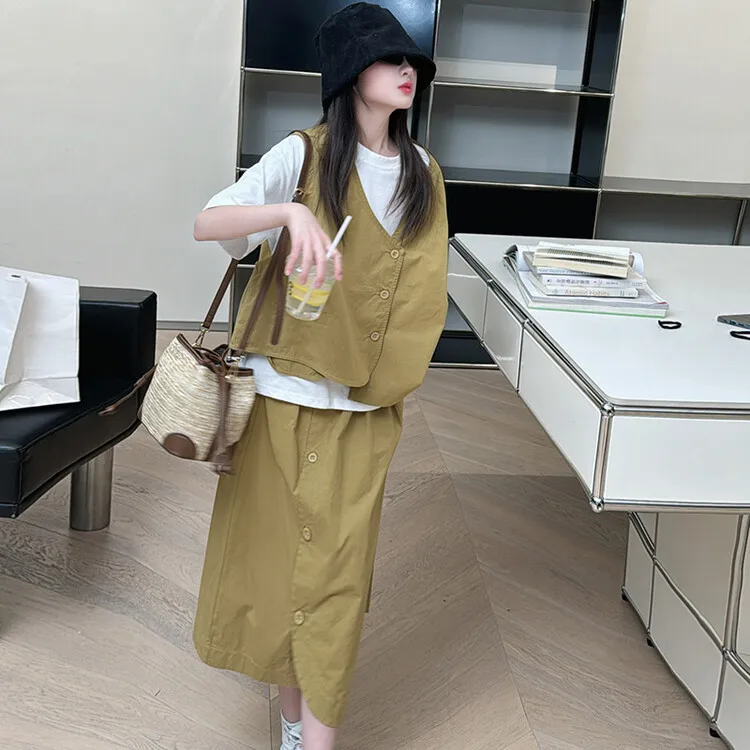 

Girls Suits Summer Fashion Set Foreign Style 2024 New Children Summer Vest Girls Short Sleeve Skirt Three-piece Set Clothes