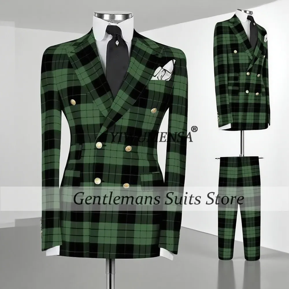 British Style Plaid Check Suits Men 2 Pieces Sets Double Breasted Prom Blazers Customized Man Business Daily Party Tuxedos 2026