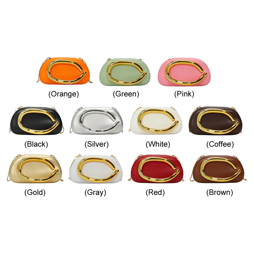 Frauen PU Leder Trendy Clutch Geldbörsen Einfarbig Metall Dekoration Abend Tasche Hand-gehalten Schulter Clutch Tasche für Hochzeit Party