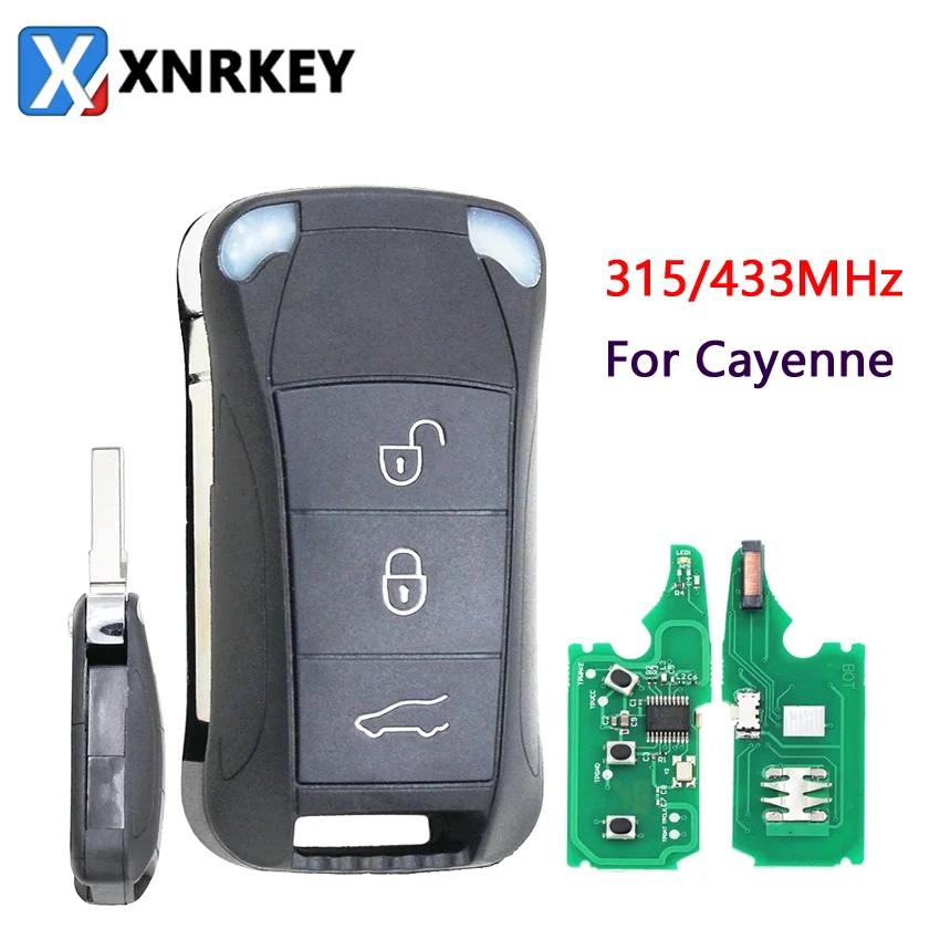 XNRKEY Remote Control Key 3 Button Key Fob 315MHz/433mhz  for Porsche Cayenne 2004-2011 with ID46 Chip Uncut Blade Smart Car Key