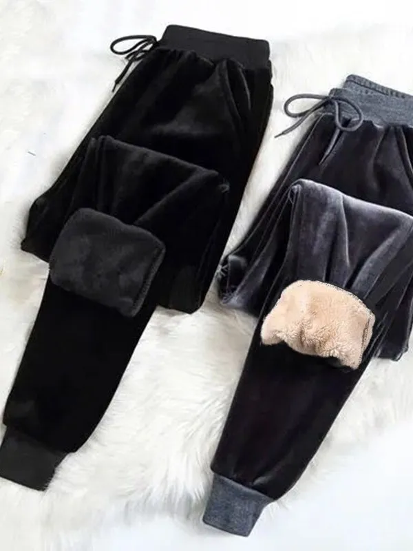 

Женские утепленные флисом бархатные спортивные брюки с высокой талией, свободные повседневные длинные брюки в уличном стиле, теплые, осенне-зимние
