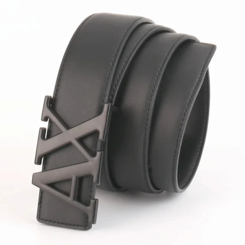 Cinturón de Alta Calidad para Hombre 2026, Cinturón de 3.5 cm con Hebilla con Letra AX, Cuero PU Moderno, Accesorio Diario Simple y Versátil