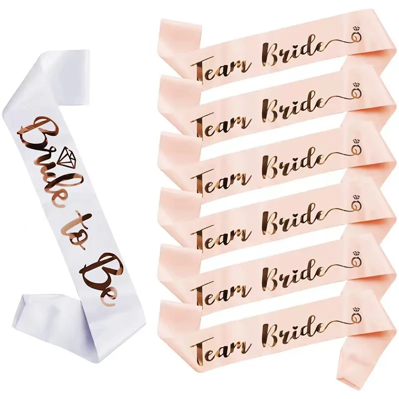 

New bride to be bachelor party shoulder strap rose gold bronzing word ribbon ceremonial strap