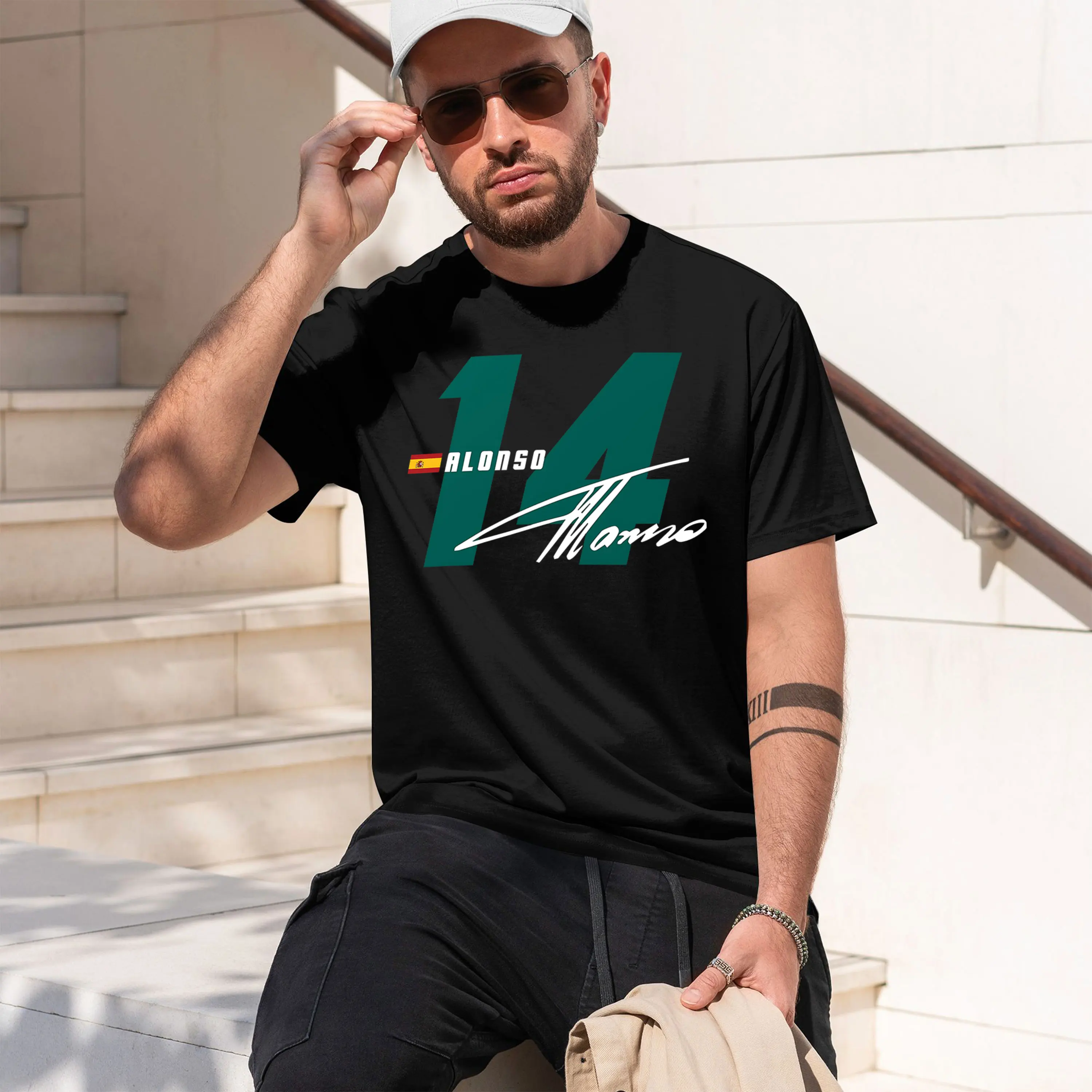 Alonso 14 Signature Number Sport Car Racing Dad Four Seasons and ular Golf Adult Sports 2026 New Model Men’s Short-sleeve crewne