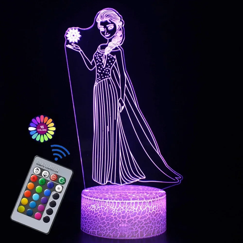 Frozen 3d Night Light Visual Creative LED Desk Lamp Touch Control 16 Color Change Home Decorations Kids Holiday Gifts