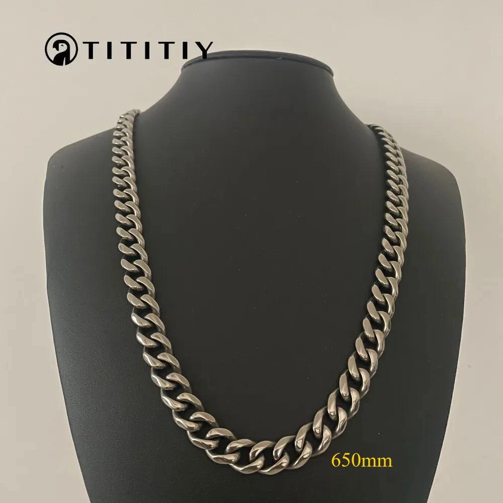 

Pure Titanium Necklace Width 10.5mm Ground Six Sided Cuban Chain Lightweight Anti Allergic Sturdy Hip-hop Men's Necklace 650mm