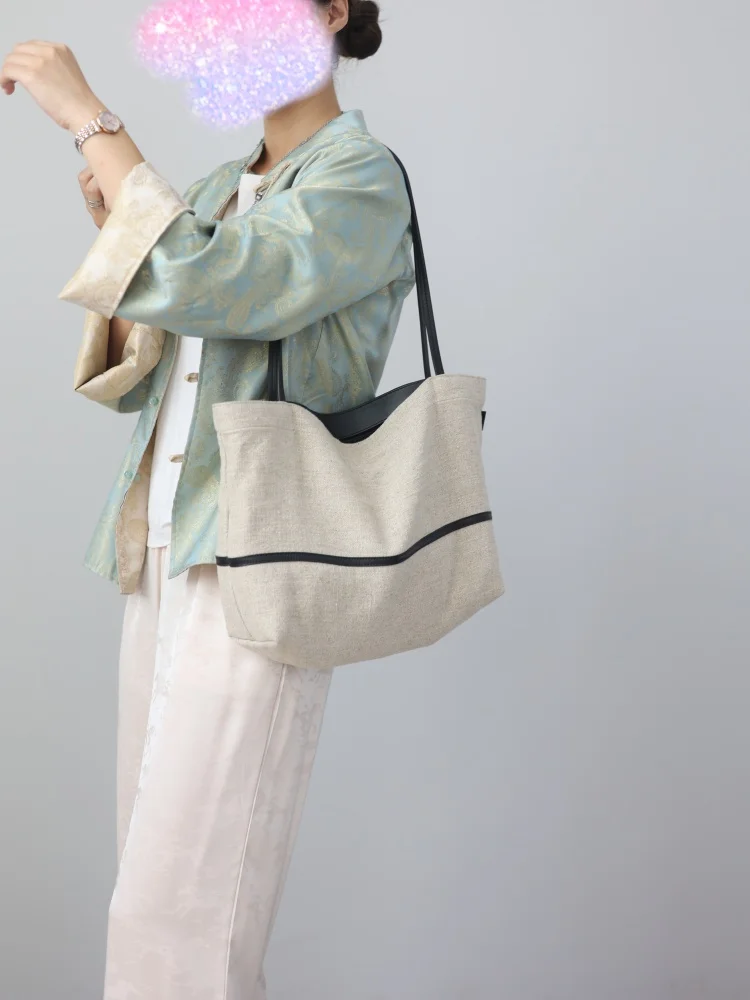 2024 Autumn Cotton And Linen Blend Material Tote Soft And Portable Shoulder Bags Women Casual Practical Bag