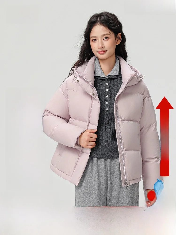 

Новая женская укороченная пуховая куртка Snow Flng 2026 весна, маленький размер, модная, с капюшоном, теплая, с наполнителем из пуха