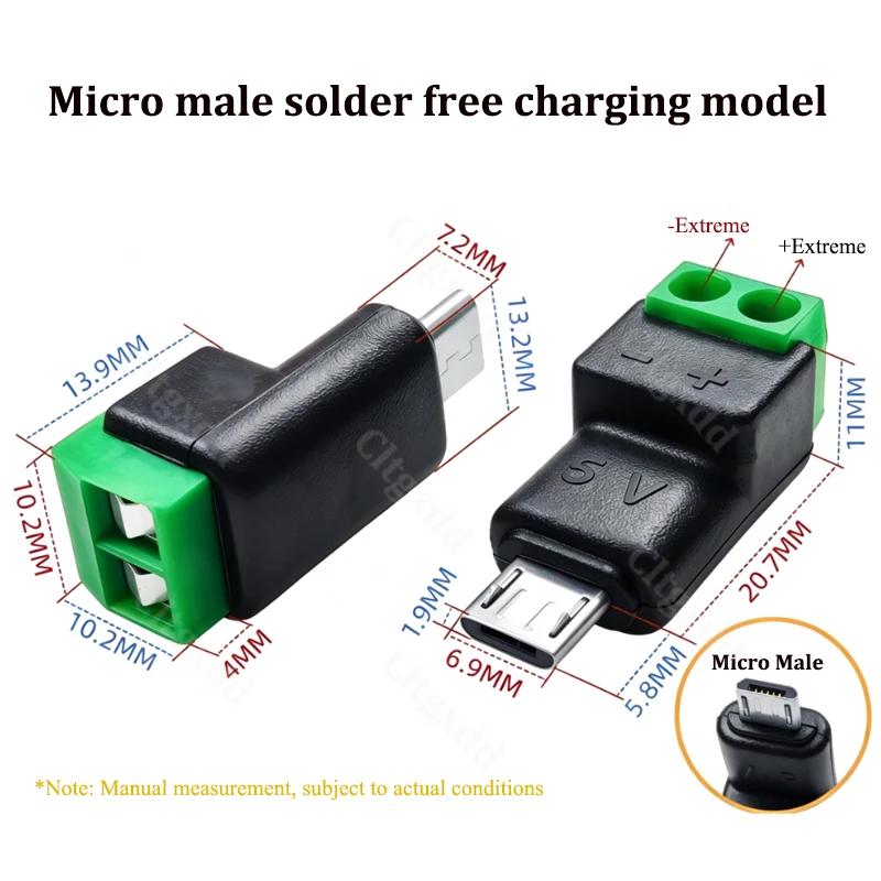 2 Stück Cltgxdd Typ-C Micro-USB auf 2-Pin lötfreier Anschlussblock-Adapter 3A 5V Stromanschluss für DIY-Stromversorgung – Detail 14