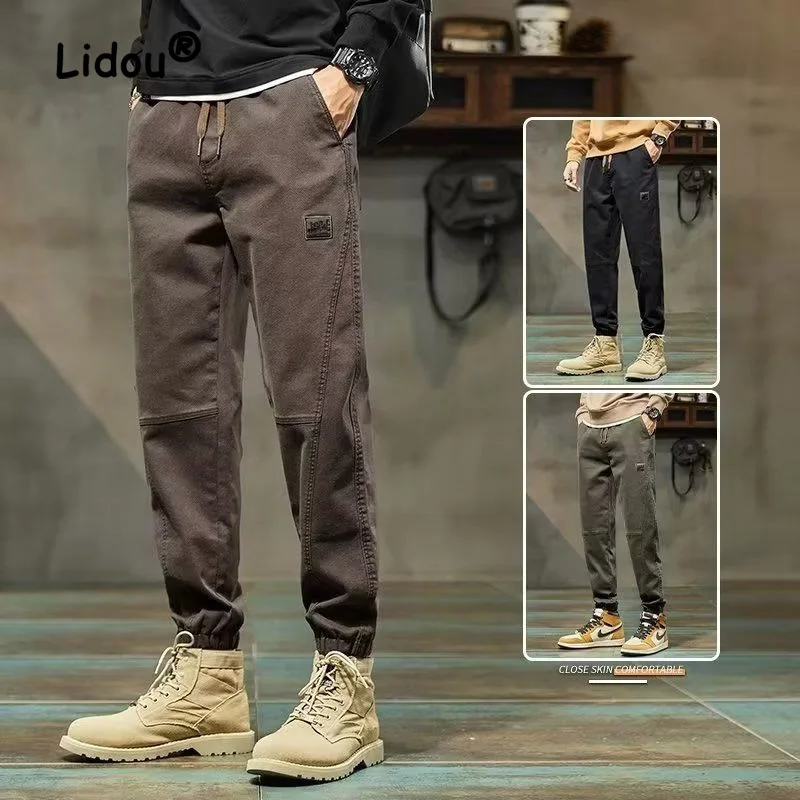 Streetwear dorywczo jednokolorowe luźna kieszeń Cargo spodnie męskie nowe klasyczne przypływ ruchu Harun wszystkie mecze wiążą spodnie stóp