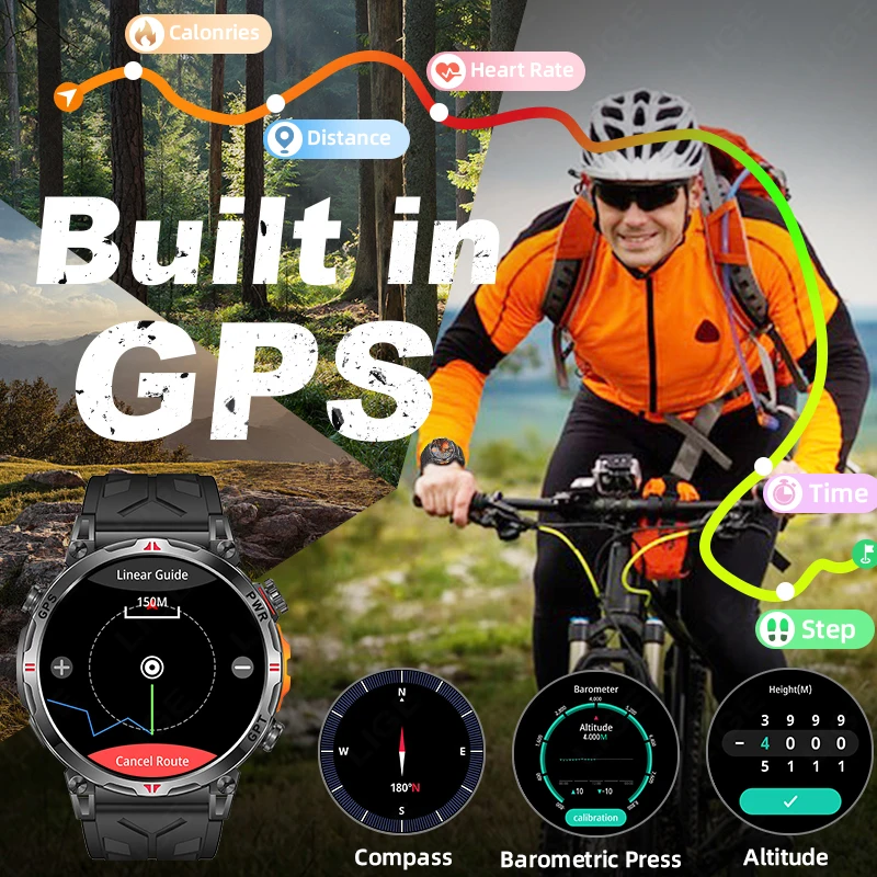 LIGE NEW GPS Smartwatch 1.39" HD Screen Compass Barometric Altimeter 530mAh Battery Voice Calling Smart Watch 3ATM Waterproof