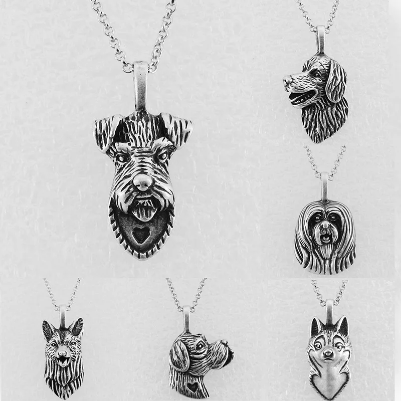 New Retro Schnauzer&Boxer&Husky Couple Necklaces For Women Boho Dog Pendant Statement Kpop Long Necklace Men Jewelry Chocker