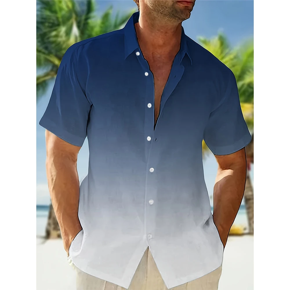 Zomer Gradiënt 3d Print Hawaiiaanse Strandshirts Heren Dames Casual Mode Streetwear Oversized Shirt Met Korte Mouwen Man Tops Blouse