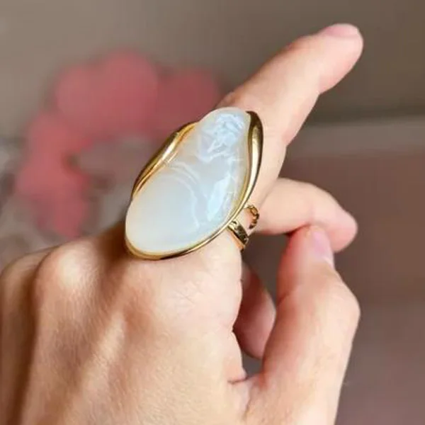 Stainless Steel Color Resin Geometric Shape Rings 18K Gold Plated Fashion Daily Jewelry Ring for Women Wedding Party Gifts