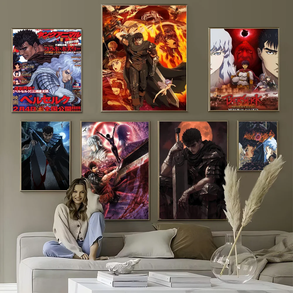 Berserk Japanese Anime Classic Vintage Posters Whitepaper Prints Posters Artwork Kawaii Room Decor