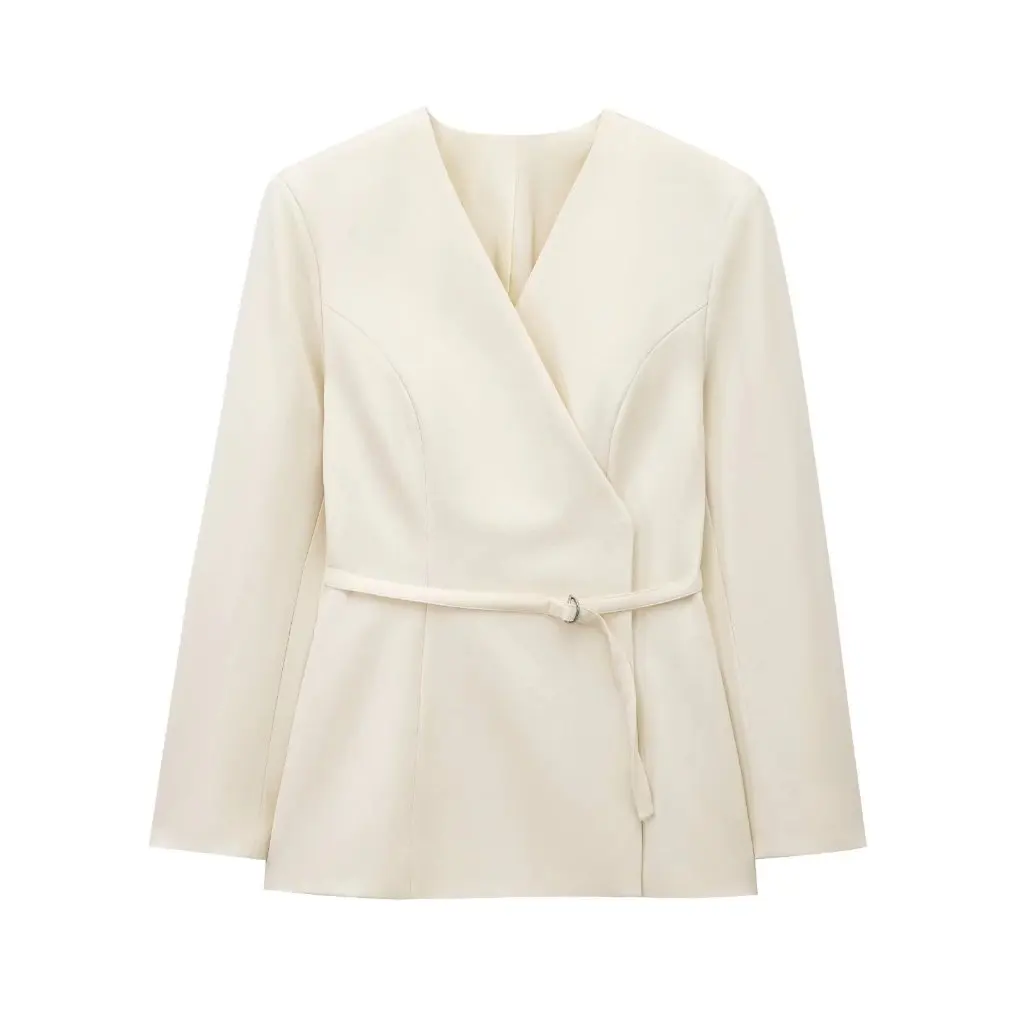 

Luxury Light Red V-neck Suit Jacket for Women Spring Autumn New Belly Covering Distinctive Outerwear