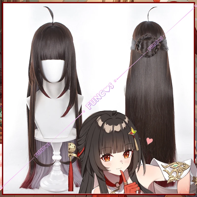 Honkai Star Rail Lingsha Cosplay Wig Drak Brown Red Long Synthetic Hair Honkai Dan Zhu Cos Xianzhou Luofu Women Role Play Wig