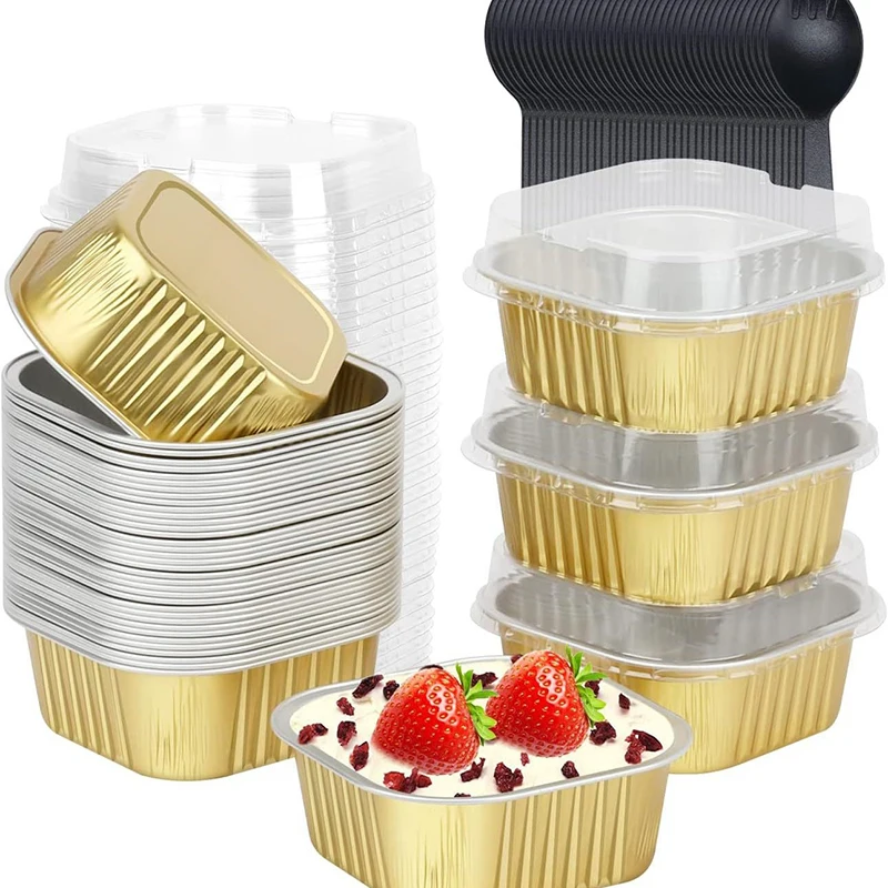 Mini Moldes para Pastelitos de Aluminio, Envoltorios para Cupcakes, Moldes para Hornear, Cajas para Muffins, Moldes Antiadherentes para Pudín y Postres, Utensilios de Cocina