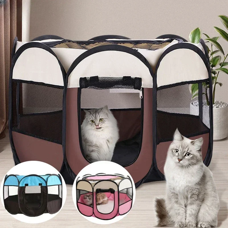 

Portable Folding Pet Tent Dog House Octagonal Cage For Cat Tent Playpen Puppy Kennel Easy Operation Fence Outdoor Big Dogs House