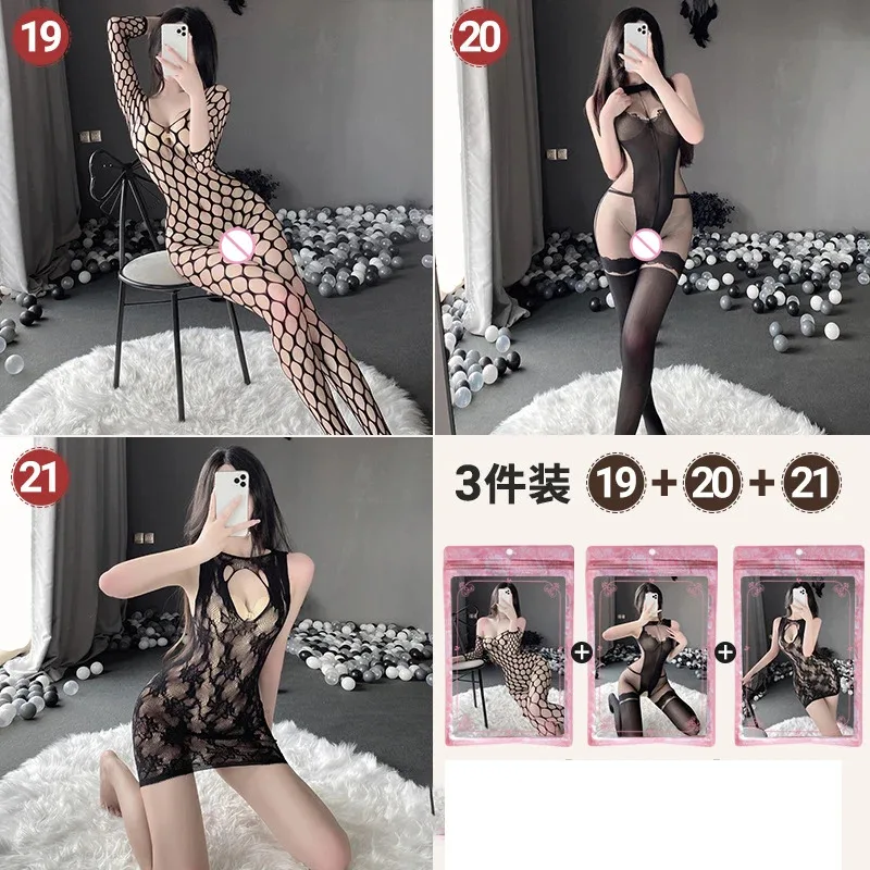 

3Set/Pack Women Sexy Crotchless Erotic Lingerie Fishnet Mesh Bodysuit Female Open Crotch Teddy Hollow Out Bodystockings New