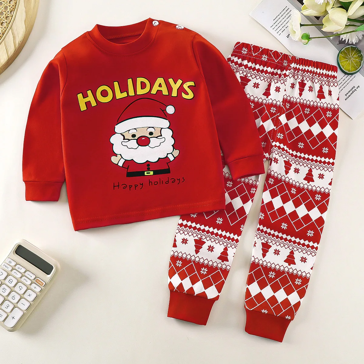 

Toddler Kids Girl Clothing 0-6Y Baby Boys Sets Cotton Christmas Allover Print Top and Pants Set Child Festive Loungewear Pajamas