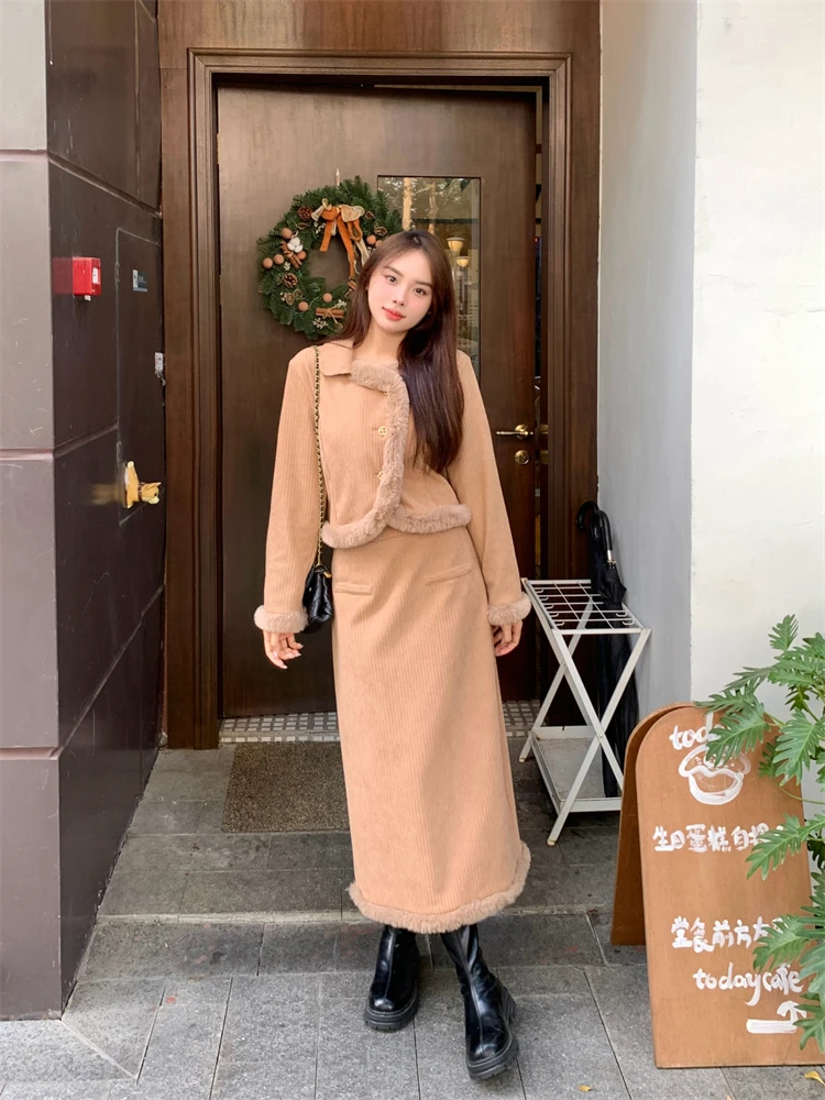 Real-shot in-stock Plus-size Elegant Socialite Classic Style Two-piece Winter Set Women Female Office Lady Clothing High Quality