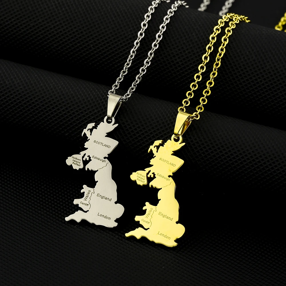 

Fashion United Kingdom Map City Pendant Necklace Stainless Steel Gold/Silver Color Men Women Maps Jewelry Gift