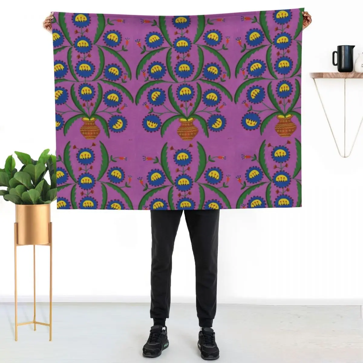 

Maria Prymachenko Flowers in a Pot 1992 Throw Blanket Color Fast Cozy Throw Blanket