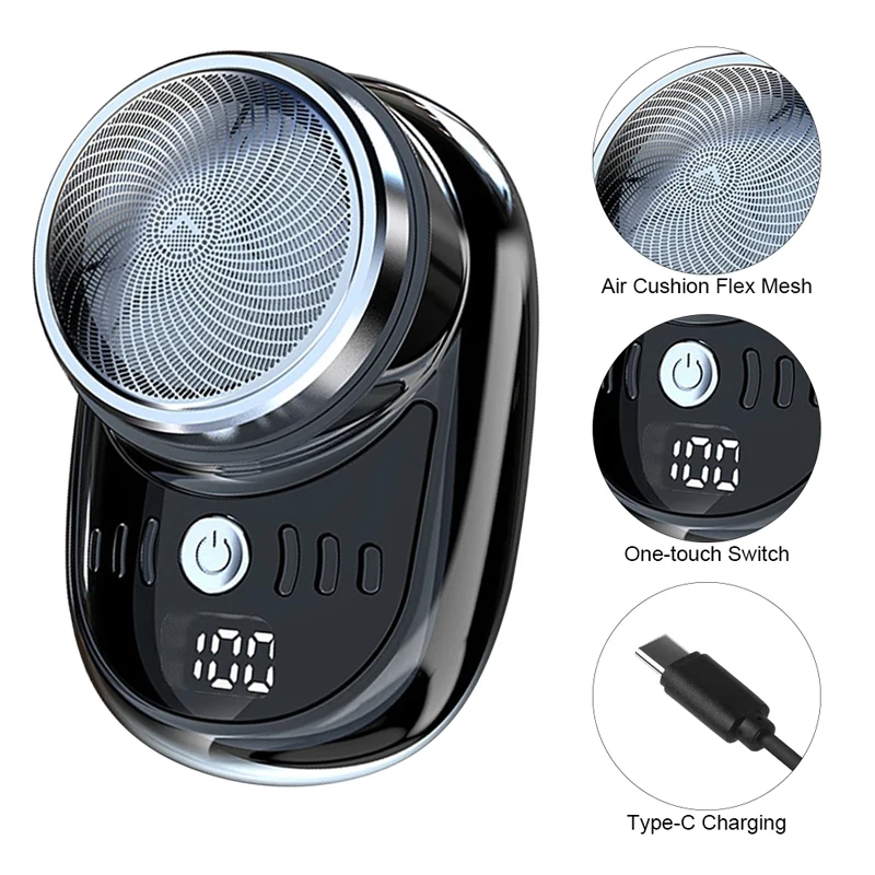 

Men Mini Electric Portable Travel Shaver with Digital Display Vehicle Mounted Shaver Wet And Dry USB Rechargeable Pocket Shaver